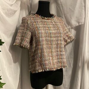 Zara Sparkly Multicolor Woven Top with Fringe